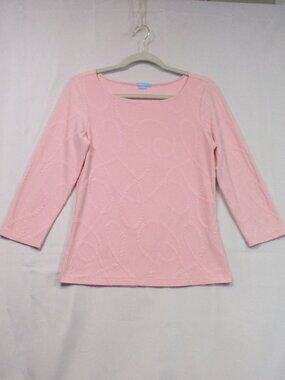J. McLaughlin Pink Textured 3/4 Sleeve Boat Neck Top Blouse Catalina Cloth Small